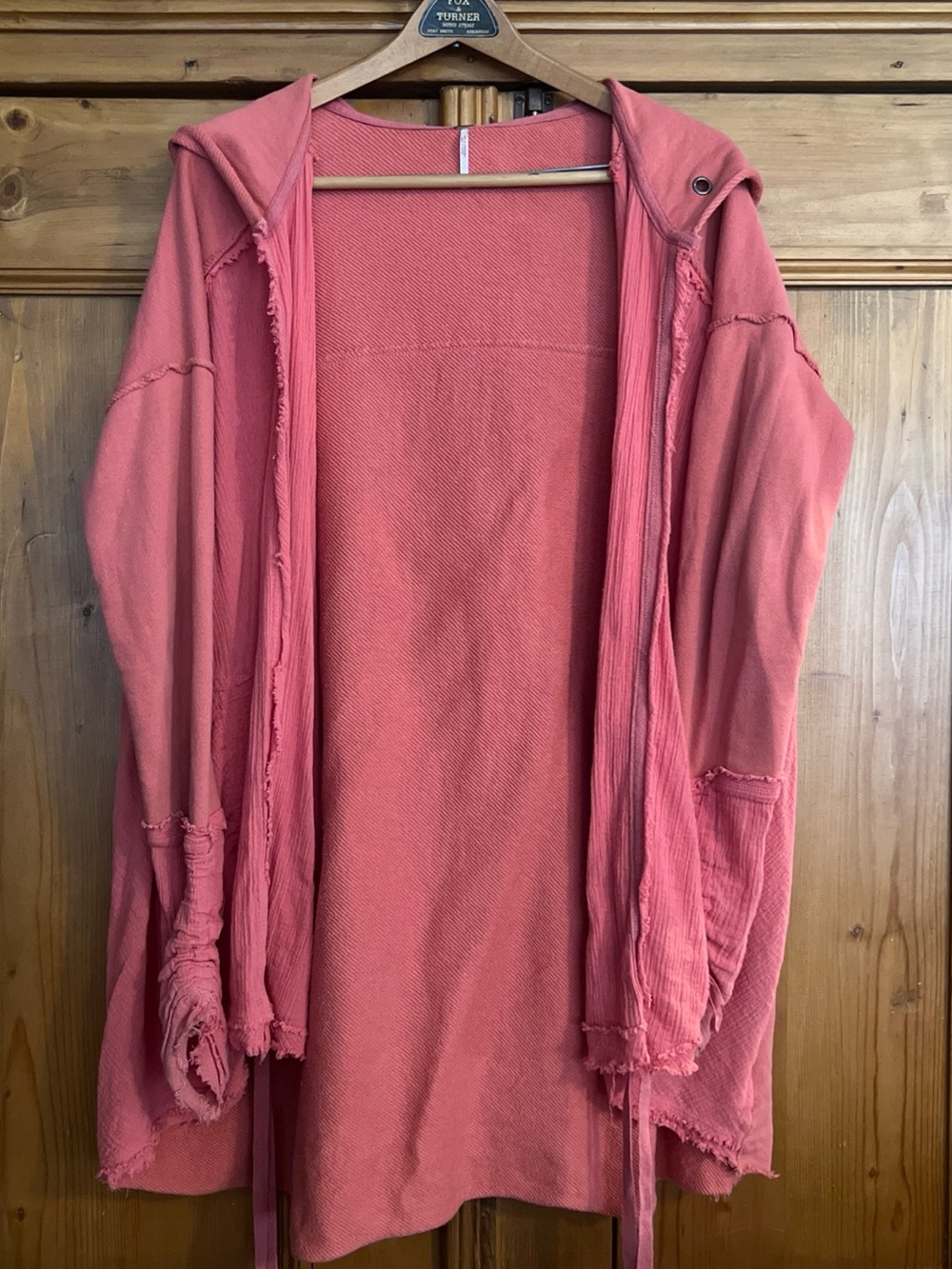 Free People Washed Coral Open-Front Hoodie Cardigan